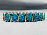 Breathtaking Vintage Native American Navajo 12 Spiderweb Turquoise Sterling Silver Bracelet-Nativo Arts