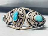 Martha Signed Vintage Native American Navajo Geomtric Sterling Silver Turquoise Bracelet-Nativo Arts