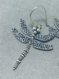 Native American One Of The Most Detailed Ever Navajo Sterling Silver Dragonfly Earrings-Nativo Arts
