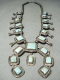 Rare Squared Turquoise Vintase Native American Navajo Sterling Silver Squash Blossom Necklace-Nativo Arts
