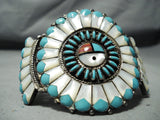 One Of The Most Intricate Vintage Native American Zuni Turquoise Sterling Silver Bracelet-Nativo Arts