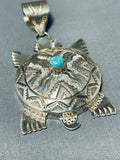 Sophisticated Turtle Native American Navajo Turquoise Sterling Silver Pendant-Nativo Arts