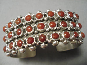 Heavy Vintage Navajo Domed Coral Sterling Silver Native American Bracelet-Nativo Arts