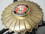 Unique Vintage Native American Navajo Marine Coprs Sterling Silver Brass Bolo Tie-Nativo Arts