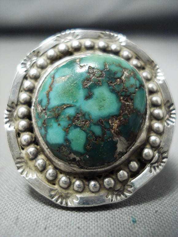 Fabulous Vintage Native American Navajo Green Turquoise Sterling Silver Ring-Nativo Arts