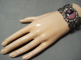 Early 1900's Vintage Native American Navajo Swirl Pink Stone Bracelet Old-Nativo Arts