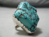 Amazing Vintage Native American Navajo Huge Spiderweb Turquoise Sterling Silver Ring-Nativo Arts