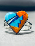 Be My Valentine Native American Navajo Turquoise Spiny Oyster Sterling Silver Heart Ring-Nativo Arts