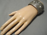 Important Native American Navajo Calvin Martinez Sterling Silver Repoussed Heavy Bracelet-Nativo Arts