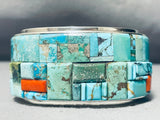 107 Gram Thick Native American Navajo Turquoise Sterling Silve Rcoral Bracelet-Nativo Arts