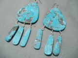 Native American Incredible Santo Domingo Old Kingman Turquoise Sterling Silver Earrings-Nativo Arts