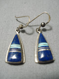 Superlative Vintage Native American Navajo Lapis Turquoise Sterling Silver Earrings-Nativo Arts