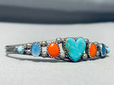 Rich Begay Vintage Native American Navajo Turquoise Heart Sterling Silver Bracelet-Nativo Arts