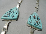 Native American Completely Hand Carved Maiden Vintage Navajo Sterling Silver Turquoise Necklace-Nativo Arts