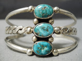 Opulent Vintage Native American Navajo Carico Lake Turquoise Sterling Silver Coil Bracelet Old-Nativo Arts