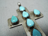 Special Vintage Native American Zuni Blue Gem Turquoise Sterling Silver Cross Pendant-Nativo Arts