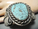 Signed Vintage Native American Navajo Old Morenci Turquoise Sterling Silver Leaf Bracelet-Nativo Arts