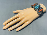 Tom Toledo Vintage Native American Navajo Morenci Turquoise Coral Sterling Silver Bracelet-Nativo Arts