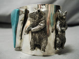 Colossal Heavy 157 Gram Turquoise Sterling Silver Bear Bracelet Cuff-Nativo Arts