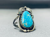 Important Will Singer Vintage Native American Navajo Turquoise Sterling Silver Leaf Ring-Nativo Arts