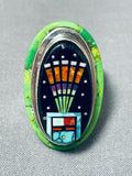 Most Unique Native American Navajo Gaspeite Turquoise Sterling Silver Inlay Ring-Nativo Arts