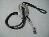 Huge Heavy Vintage Native American Navajo Buffalo Turquoise Sterling Silver Bolo Tie-Nativo Arts