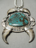One Of The Best Vintage Native American Navajo Spiderweb Turquoise Sterling Silver Necklace Old-Nativo Arts