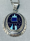Intricate Space Kachian Vintage Native American Navajo Turquoise Sterling Silver Necklace-Nativo Arts