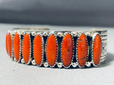 Signed Native American Navajo Coral Sterliing Silver Bracelet-Nativo Arts