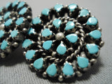 Wonderful Vintage Native American Zuni American Blue Gem Turquoise Sterling Silver Earrings-Nativo Arts