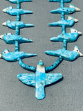 Extremely Intricate Native American Zuni Turquoise Bird Sterling Silver Fetish Necklace-Nativo Arts