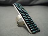 Fabulous Vintage Zuni Native American Sterling Silver Needle Turquoise Ring-Nativo Arts