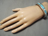 Exceptional Vintage Native American Zuni Thicker Navajo Turquoise Sterling Silver Bracelet-Nativo Arts