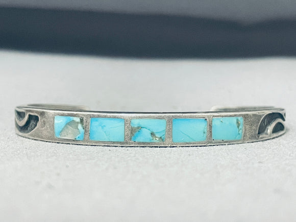 Amazing Vintage Native American Hopi Turquoise Inlay Sterling Silver Bracelet-Nativo Arts