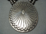 Huge Hand Tooled Vintage Native American Navajo Sterling Silver Concho Necklace-Nativo Arts