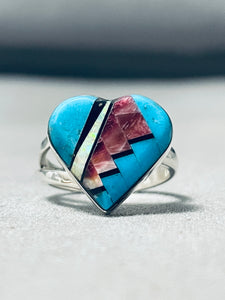 Charming Native American Navajo Inlay Turquoise Purple Spiny Heart Sterling Silver Ring-Nativo Arts