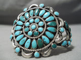 Early Vintage Native American Navajo Blue Green Turquoise Sterling Silver Repoussed Bracelet-Nativo Arts