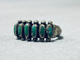 Early 1900's Vintage Zuni Green Turquoise Sterling Silver Needle Ring-Nativo Arts