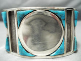 Huge Heavy Unique Vintage Native American Navajo Turquoise Inlay Sterling Silver Bracelet Old-Nativo Arts