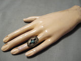 Exceptional Vintage Native American Navajo Turquoise Sterling Silver Shadowbox Ring Old-Nativo Arts