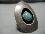 Tremendous Vintage Navajo Green Turquoise Sterling Silver Native American Ring-Nativo Arts