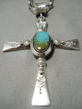 Heavy Cross Native American Navajo Royston Turquoise Sterling Silver Necklace-Nativo Arts