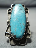 Marvelous Vintage Native American Navajo Blue Diamond Turquoise Sterling Silver Ring Old-Nativo Arts