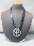 Chunky Onyx Vintage Native American Navajo Turquoise Sterling Silver Necklace-Nativo Arts