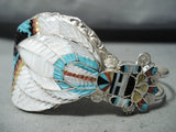 Rare Zuni Native American Turquoise Coral Jet Inlay Sterling Silver Bracelet-Nativo Arts