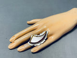 Unique Native American Navajo Signed Agate Cla Sterling Silver Large Ring-Nativo Arts