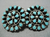 Wonderful Vintage Native American Zuni American Blue Gem Turquoise Sterling Silver Earrings-Nativo Arts