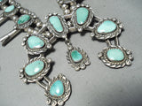 Powerful Womens Vintage Native American Navajo Turquoise Sterling Silver Squash Blossom Necklace-Nativo Arts