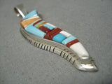 Native American Important Vintage Navajo David Tune Lightning Turquoise Sterling Silver Pendant-Nativo Arts