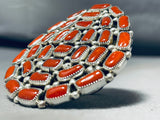 Jaw Dropping Native American Navajo Coral Cluster Big Sterling Silver Ring-Nativo Arts